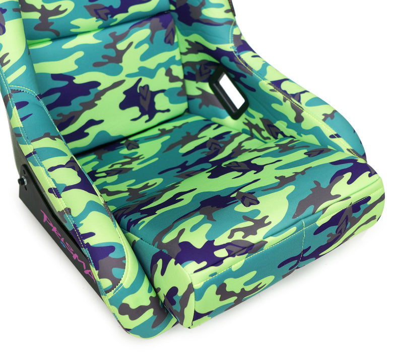 NRG FRP Bucket Seat PRISMA - GIJ Green Camo Edition: Vegan Luxury with Green Pearlized Back (Medium)