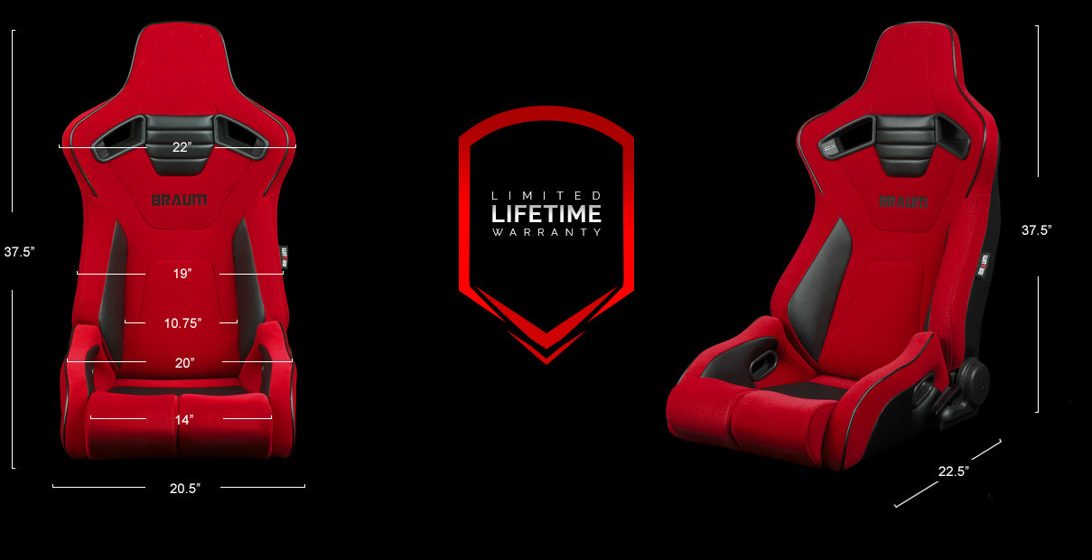 Braum Elite-R Series Reclinable Bucket Seats - Stunning Red Cloth with Black Piping (Pair)