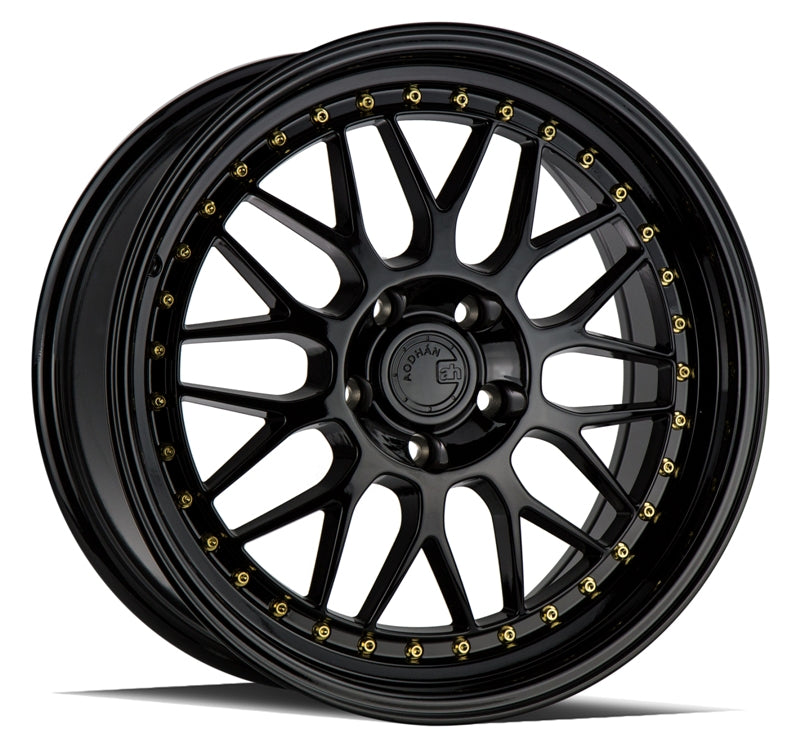 Aodhan AH02 Wheels - Stunning 18x8.5 Gloss Black with Gold Rivets!