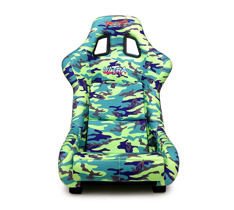 NRG FRP Bucket Seat PRISMA - GIJ Green Camo Edition: Vegan Luxury with Green Pearlized Back (Medium)