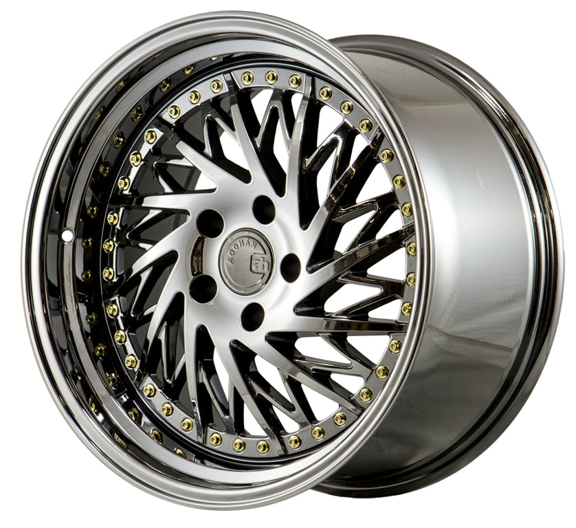 Stunning Aodhan DS03 Wheels - 18x9.5, 5x114.3, +30 Offset, 73.1 Center Bore, Black Vacuum with Gold Rivets (Passenger Side)