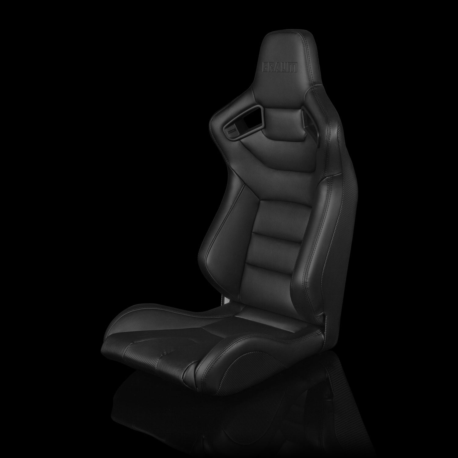 Braum Elite Series Fixed Back Sport Seat - Sleek Black Leatherette with Black Stitching (Each)