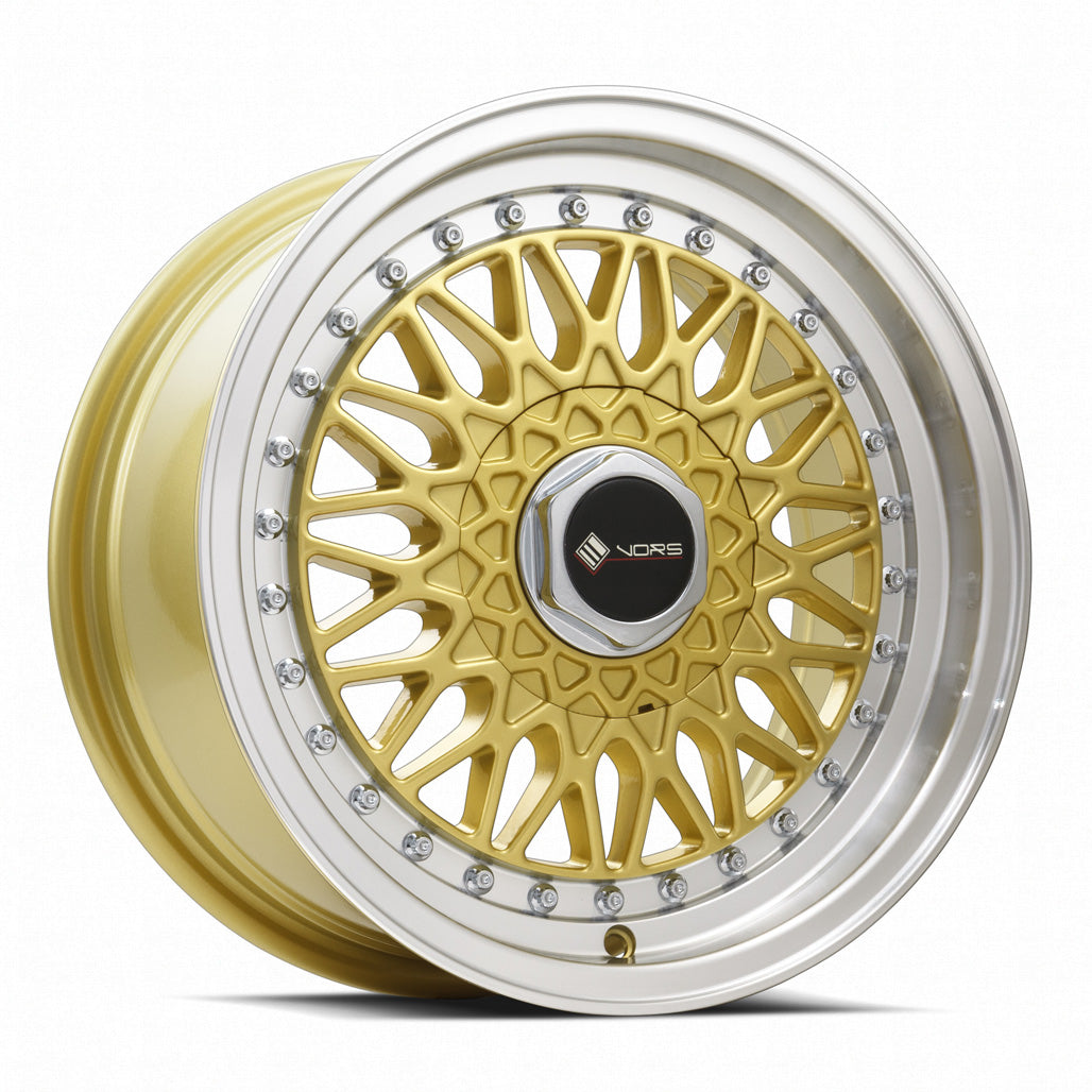 Vors VR3 Gold Machine Lip Chrome Rivet Wheels - 17x8.5, 5x112 (Custom Drill), ET35, 73.1 - A Stunning Upgrade!
