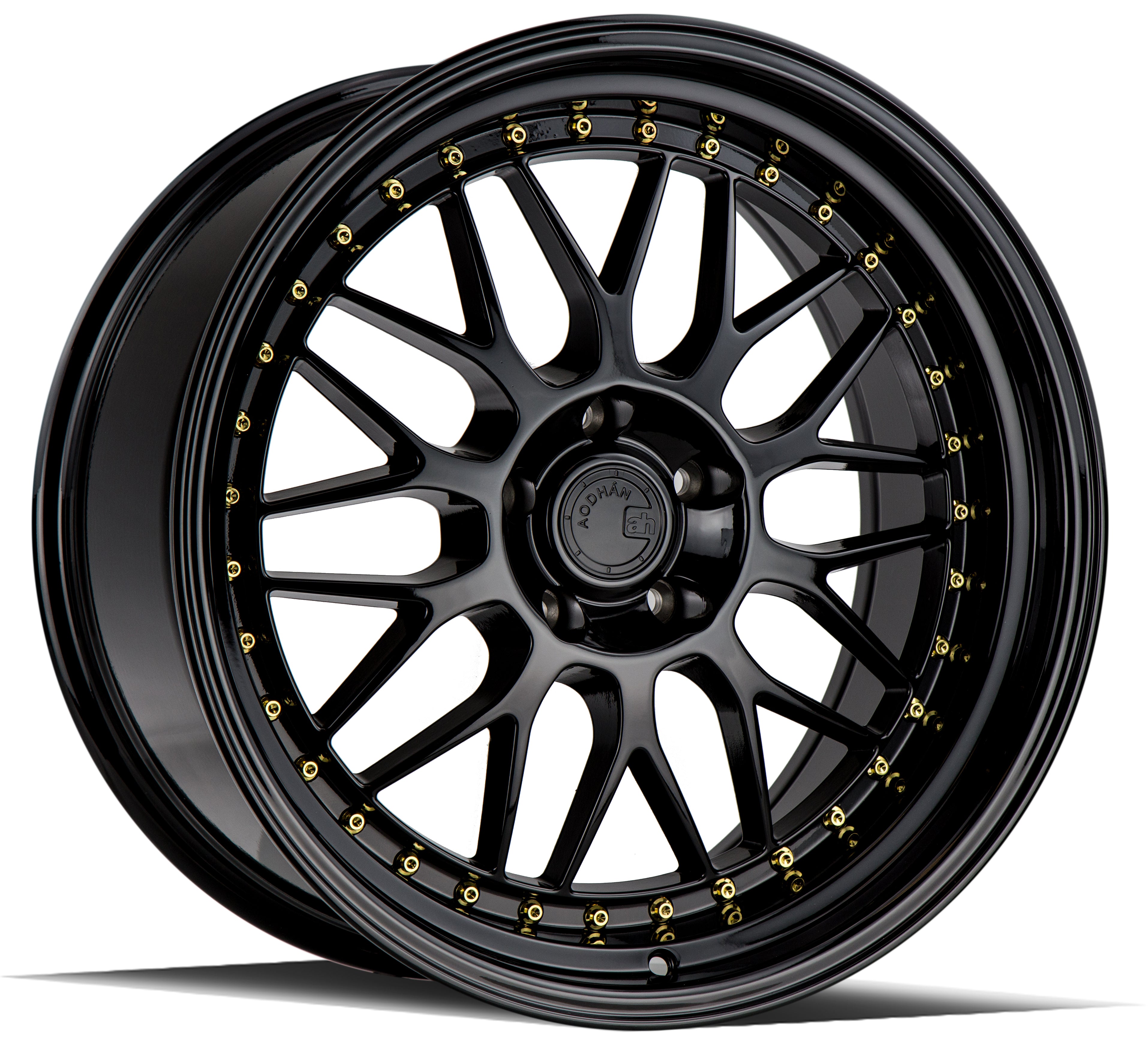 Aodhan AH02 19x9.5 Gloss Black Wheels with Gold Rivet - Stunning Design for Your Ride!