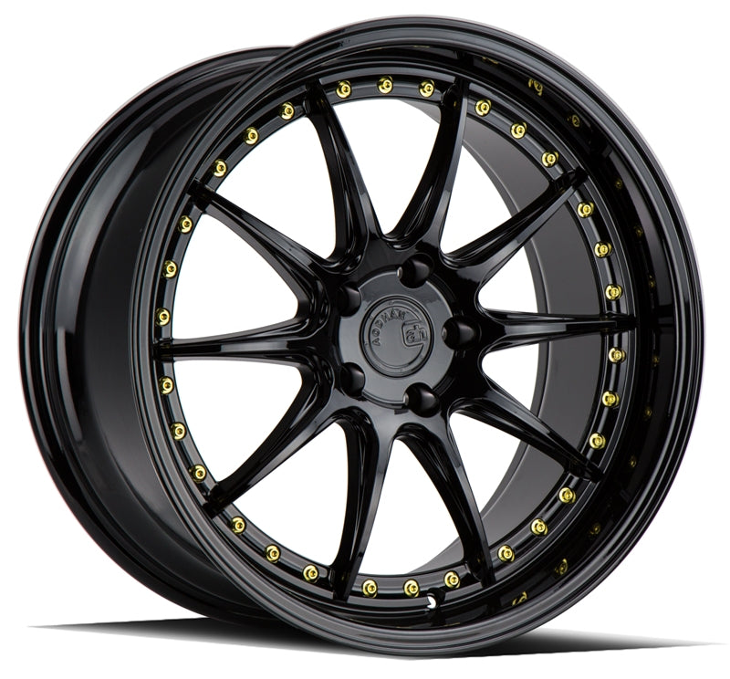 Aodhan DS07 18x9.5 Wheels: Gloss Black with Stunning Gold Rivets