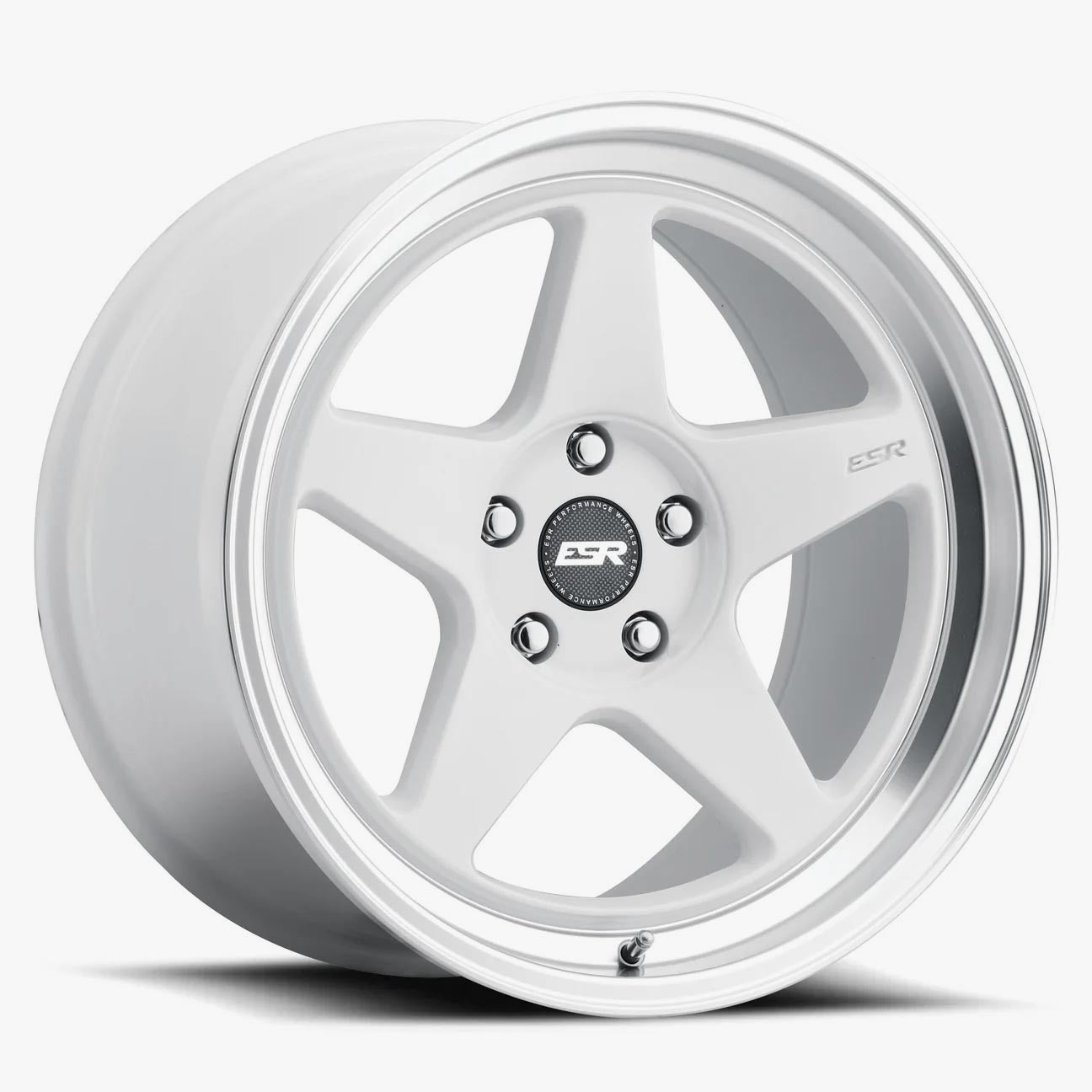 ESR CR5 18x9.5 5x115 (Custom Drill) ET22 Gloss White / Machined Lip - Stunning Custom Wheels!
