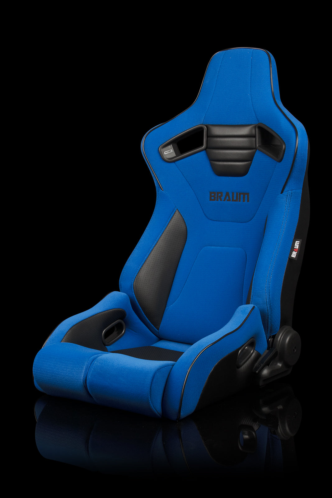 Braum Elite-R Series Reclinable Bucket Seats - Stunning Blue Cloth with Black Piping (Pair)