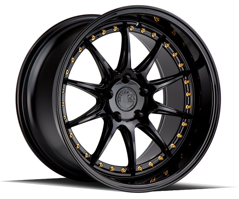 Aodhan DS07 Wheels - 19x11 Gloss Black with Stunning Gold Rivets