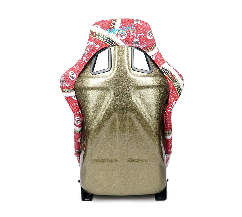 NRG FRP Bucket Seat PRISMA - DYNASTY Edition: Large Vegan Seat with Gold Pearlized Back