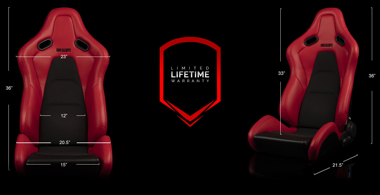 Braum Falcon-S Composite FRP Reclining Seats - Stunning Red with Black Stitching (Pair)