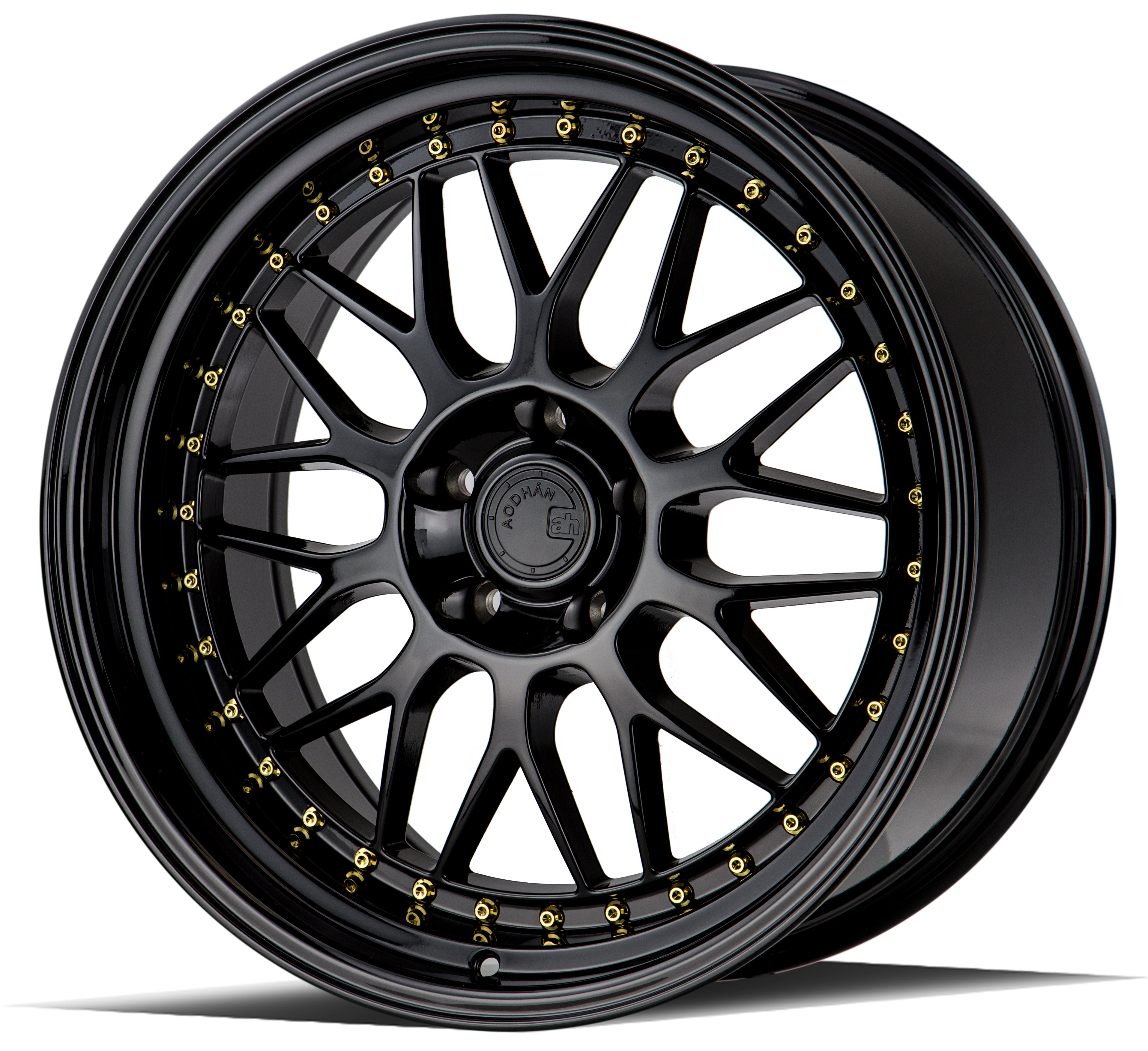 Aodhan AH02 19x9.5 Gloss Black Wheels with Gold Rivet - Stunning Design for Your Ride!