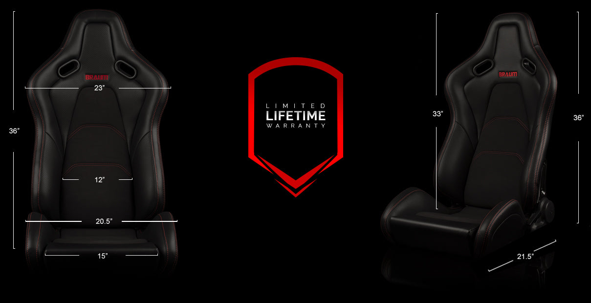 Braum Falcon-S Composite FRP Reclining Seats - Black with Red Stitching (Pair) - Enhance Your Ride Now!